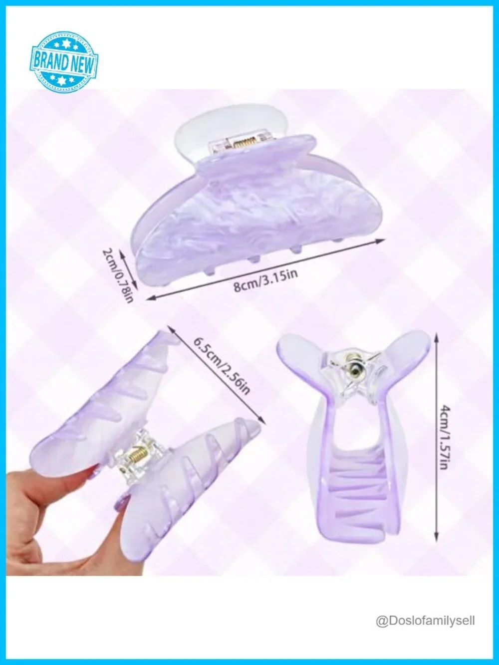 Set of 3 Acrylic Claw Clips for Hair with Strong Hold